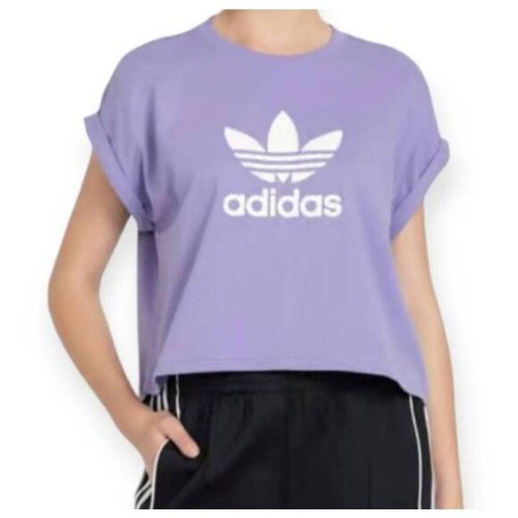 ADIDAS ORIGINALS TREFOIL CROPPED T-SHIRT PURPLE SZ.XL EUC. - Picture 1 of 8